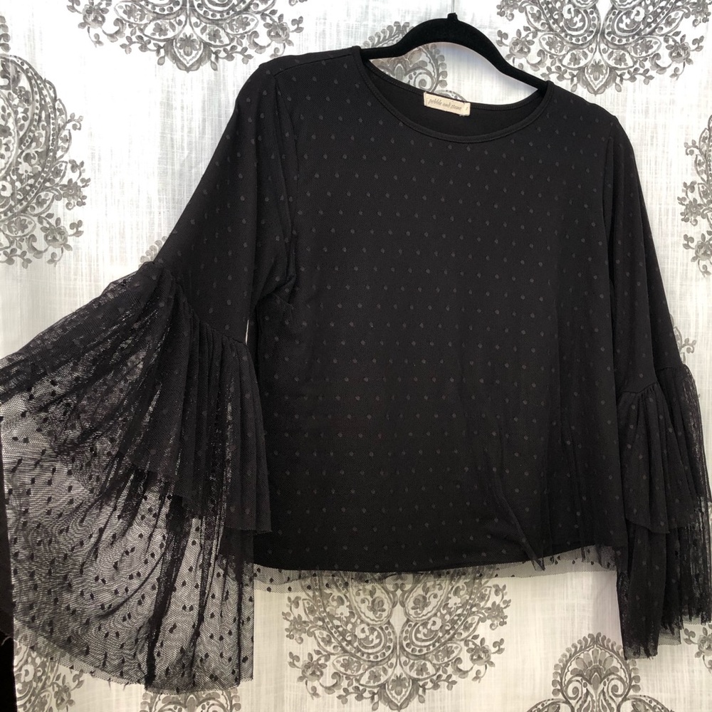 Mesh Dot Bell Sleeve Top